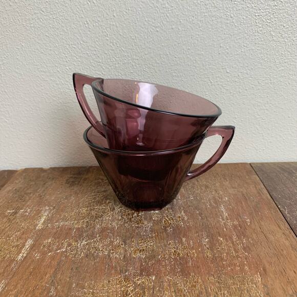 Set of‎ 2 Vintage MCM 1960s Hazel Atlas Moroccan Amethyst Purple Octagon Cups - Picture 1 of 8